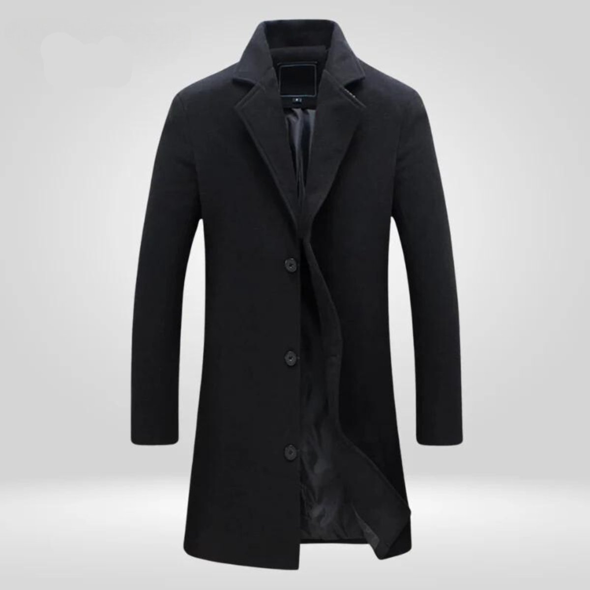 Men's Long Coat with Notched Collar and Classic Fit - 3 - Stylewhipped