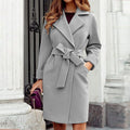 Women's Coat with Tie Waist and Classic Cut - 1 - Stylewhipped