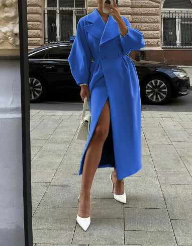 Long Women's Trench Coat with Statement Sleeves and Elegant Cut - 3 - Stylewhipped