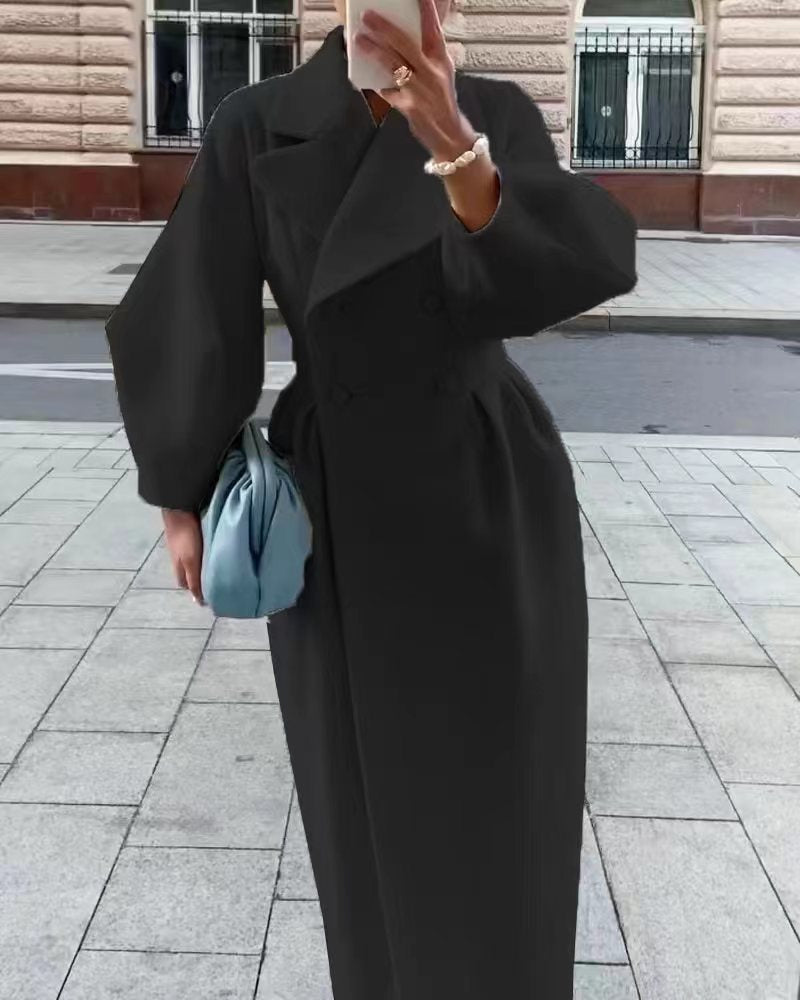 Long Women's Trench Coat with Statement Sleeves and Elegant Cut - 4 - Stylewhipped