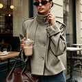 Checked Women's Jacket with High Collar and Relaxed Fit - 1 - Stylewhipped