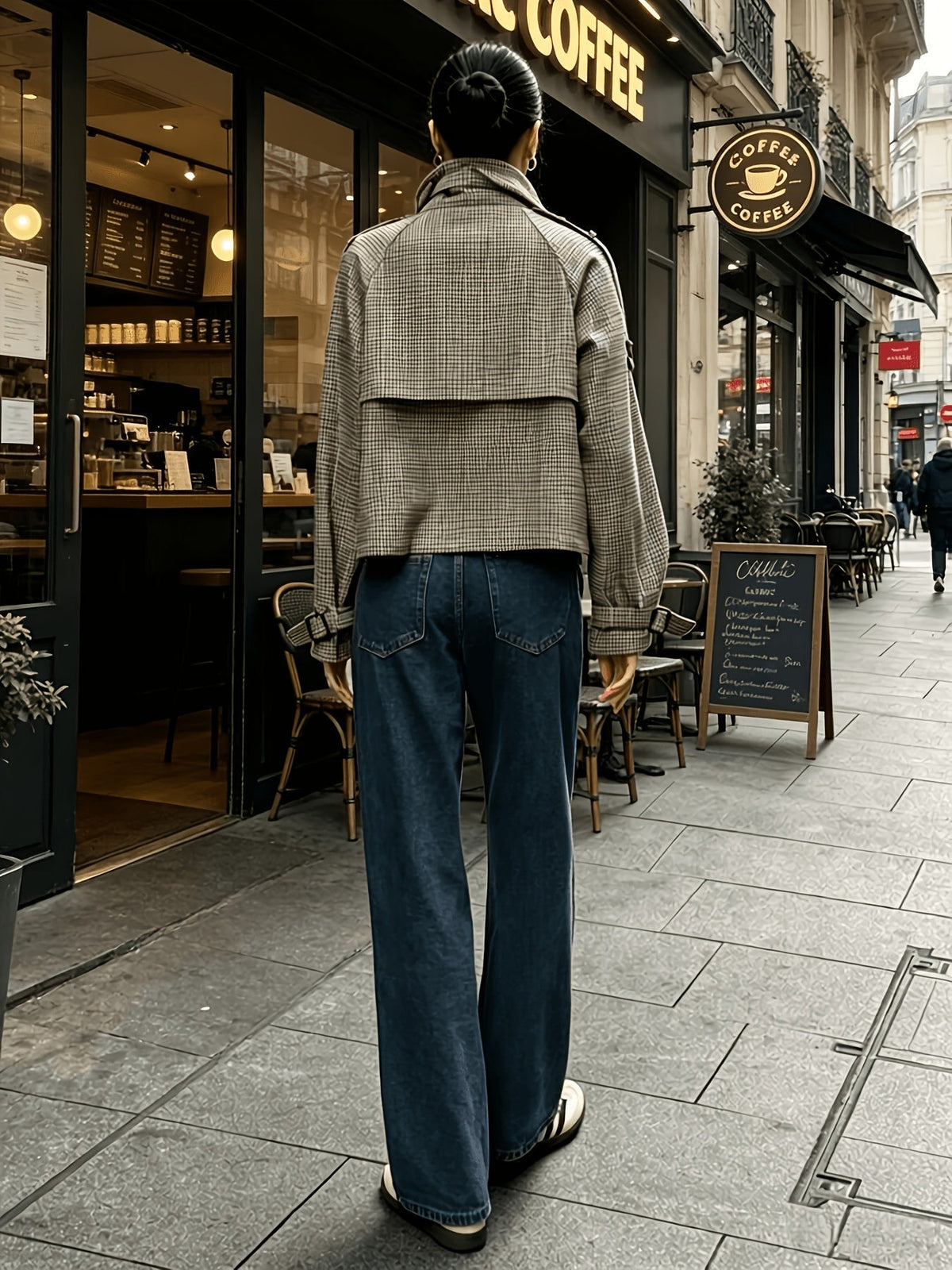 Checked Women's Jacket with High Collar and Relaxed Fit - 7 - Stylewhipped
