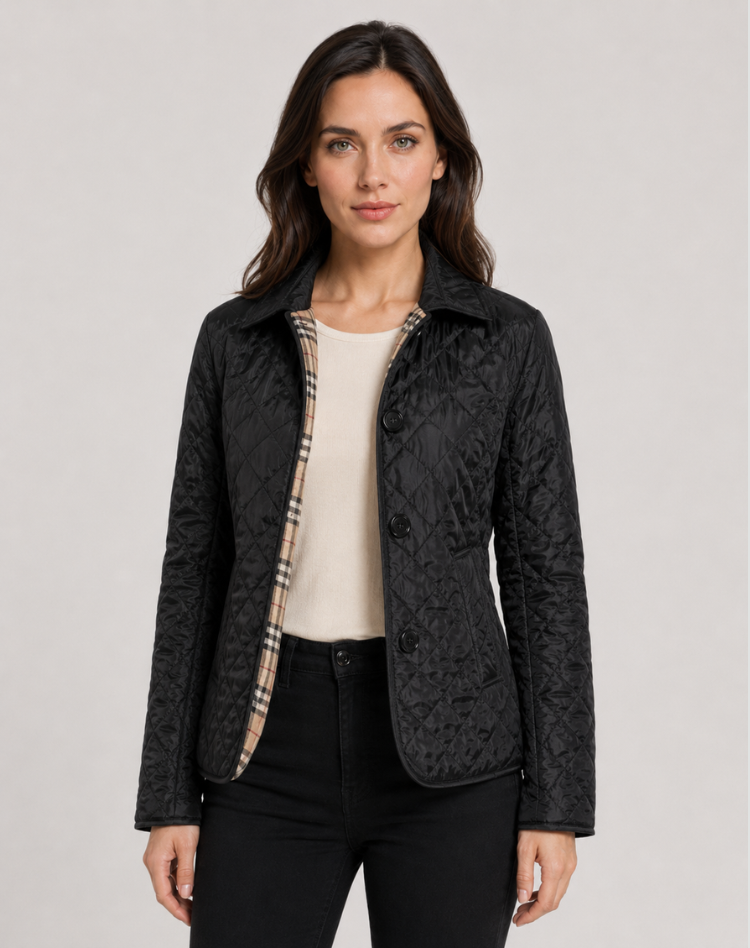Women's Quilted Jacket with Classic Collar and Button Front - 2 - Stylewhipped