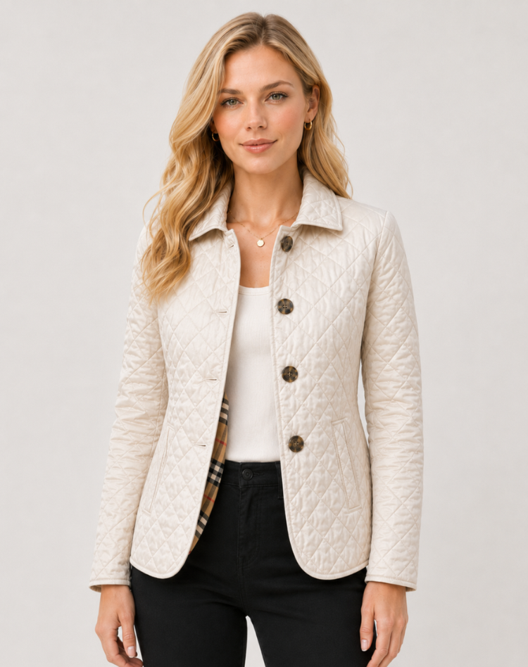Women's Quilted Jacket with Classic Collar and Button Front - 3 - Stylewhipped