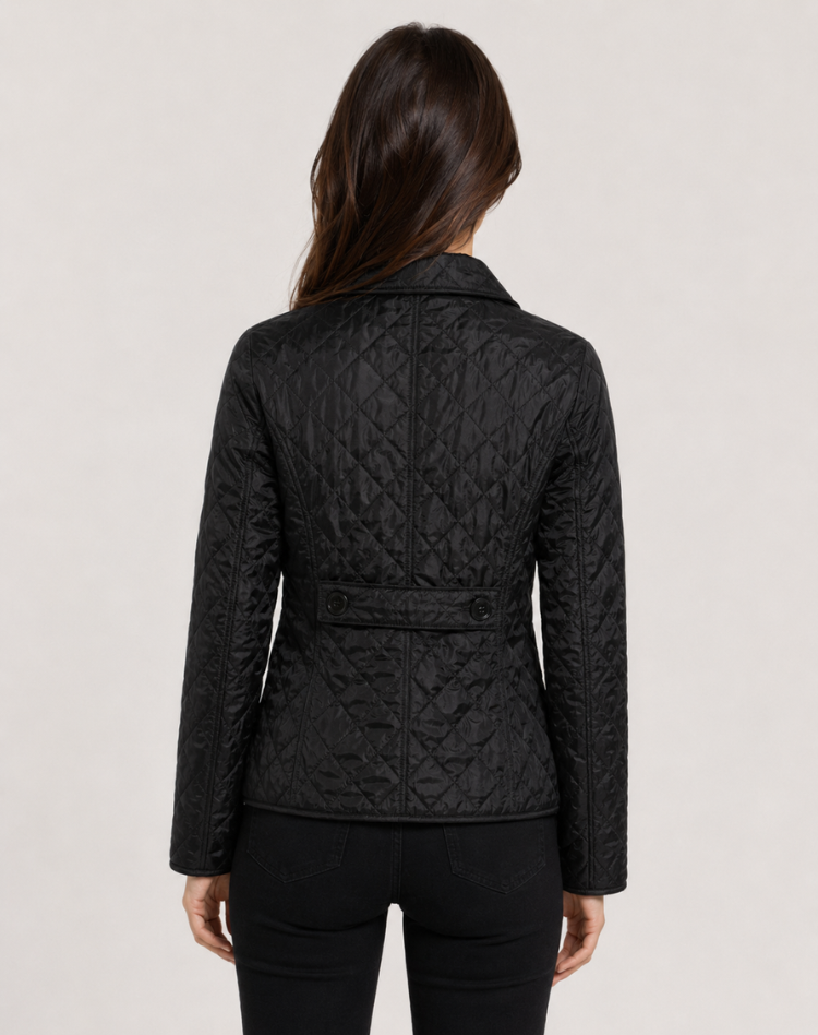 Women's Quilted Jacket with Classic Collar and Button Front - 4 - Stylewhipped
