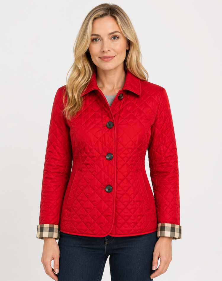 Women's Quilted Jacket with Classic Collar and Button Front - 5 - Stylewhipped