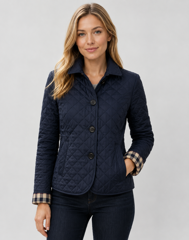 Women's Quilted Jacket with Classic Collar and Button Front - 6 - Stylewhipped
