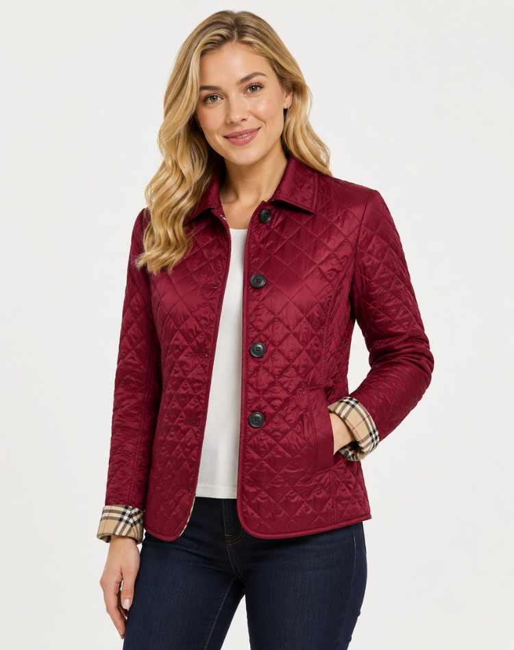 Women's Quilted Jacket with Classic Collar and Button Front - 7 - Stylewhipped