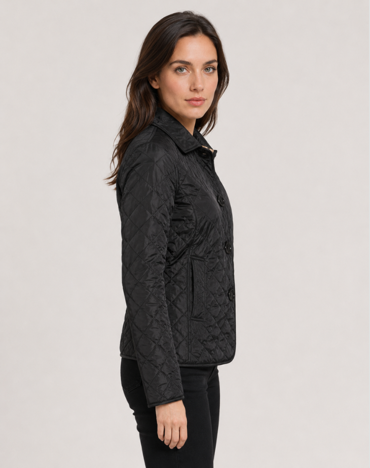 Women's Quilted Jacket with Classic Collar and Button Front - 8 - Stylewhipped