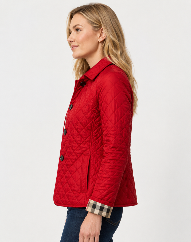 Women's Quilted Jacket with Classic Collar and Button Front - 9 - Stylewhipped