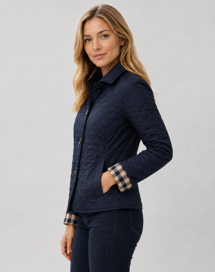 Women's Quilted Jacket with Classic Collar and Button Front - 10 - Stylewhipped