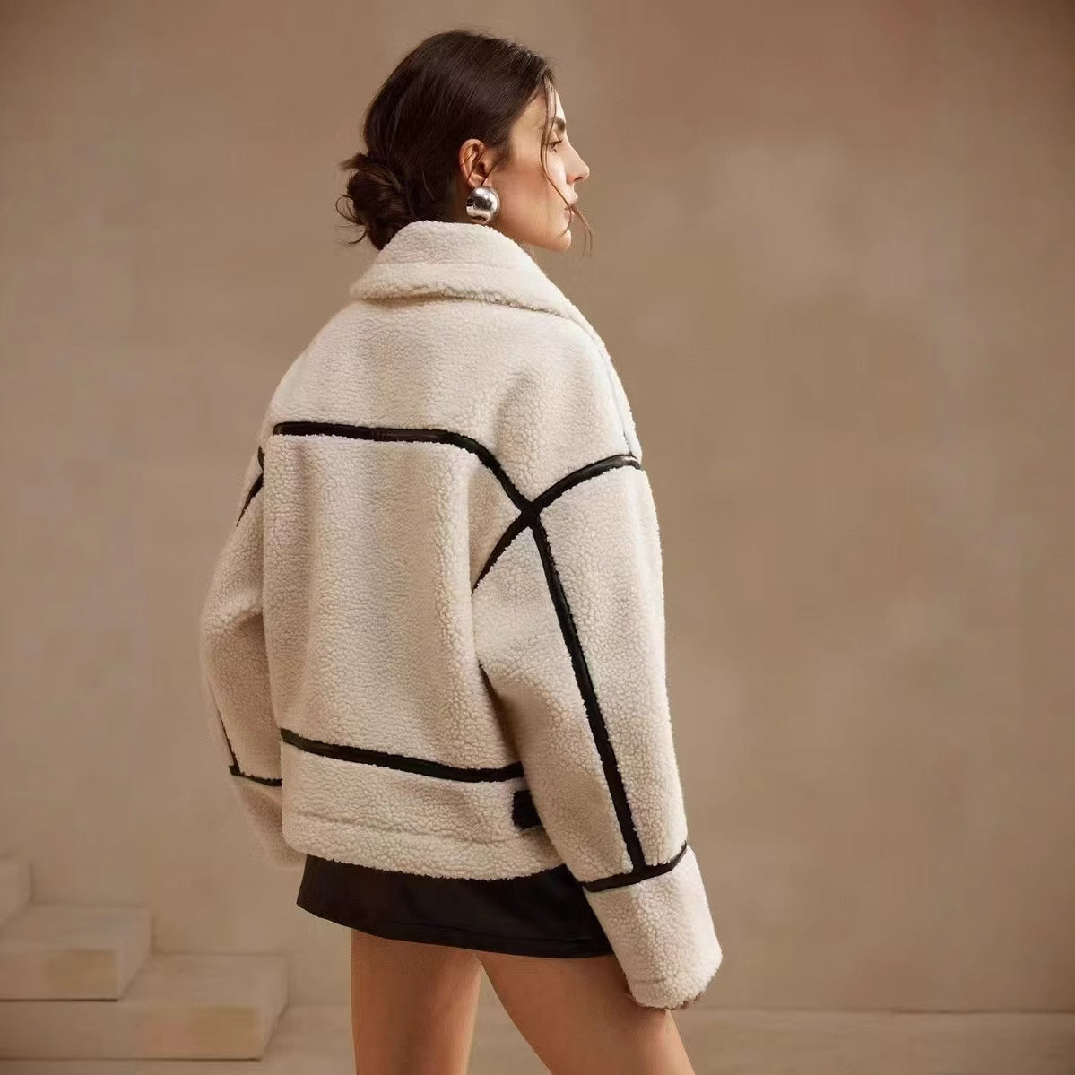Women's Oversized Jacket with High Collar and Zip Closure - 3 - Stylewhipped