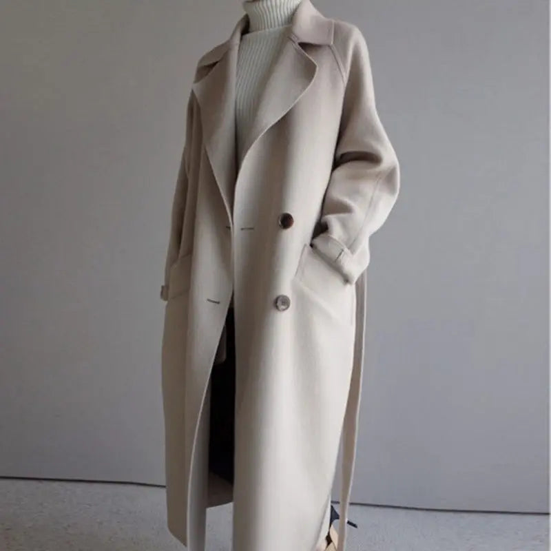 Longline Coat Women's Relaxed Fit with Tie Waist - 1 - Stylewhipped