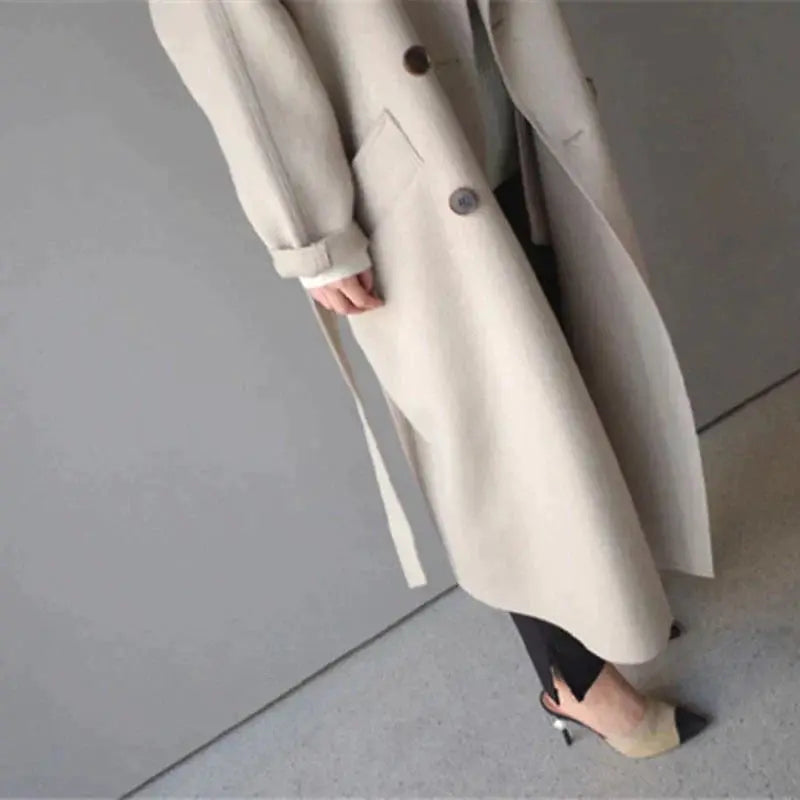 Longline Coat Women's Relaxed Fit with Tie Waist - 2 - Stylewhipped