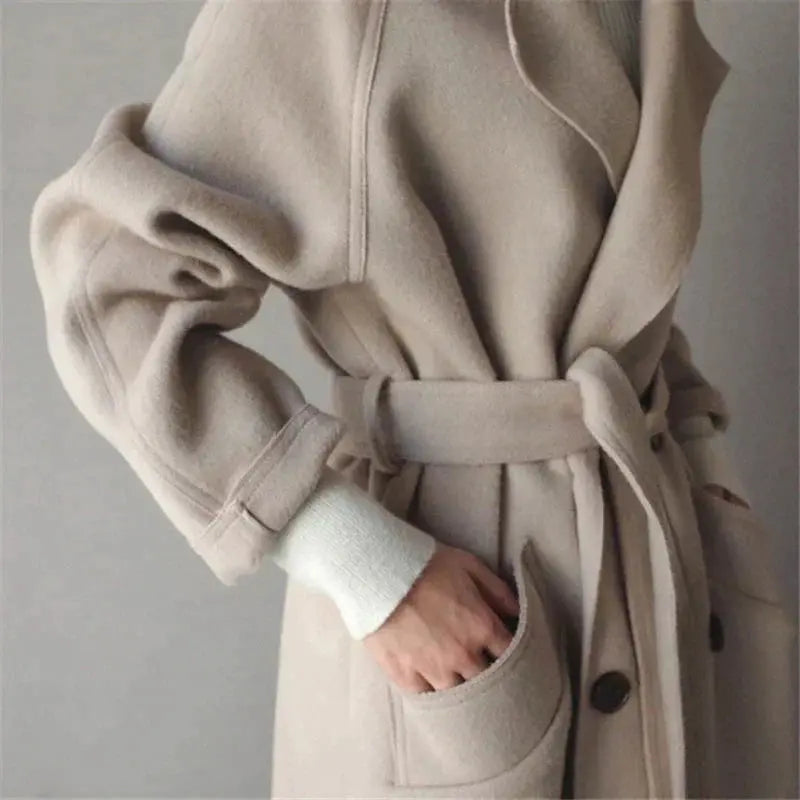 Longline Coat Women's Relaxed Fit with Tie Waist - 3 - Stylewhipped