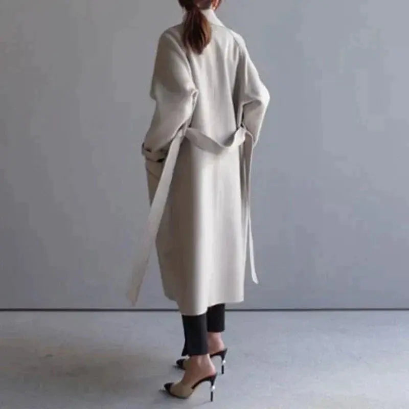 Longline Coat Women's Relaxed Fit with Tie Waist - 4 - Stylewhipped