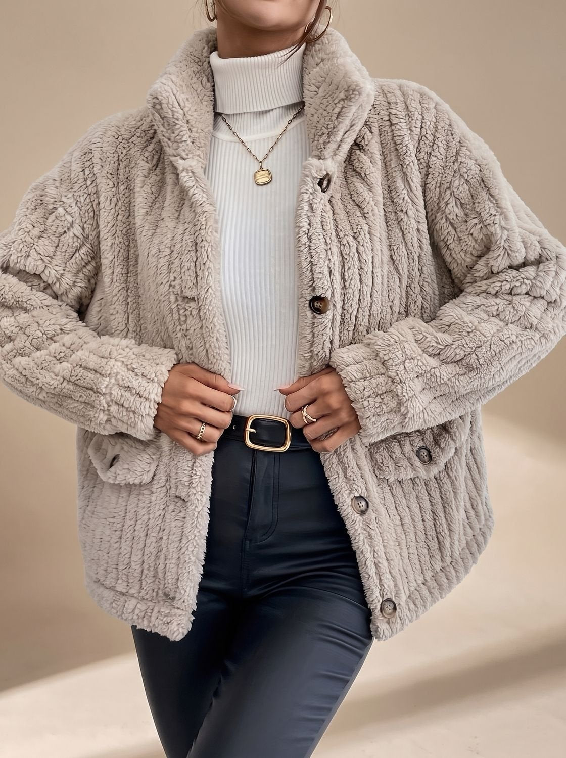 Women's Casual Jacket with Button Front and Pockets - 1 - Stylewhipped