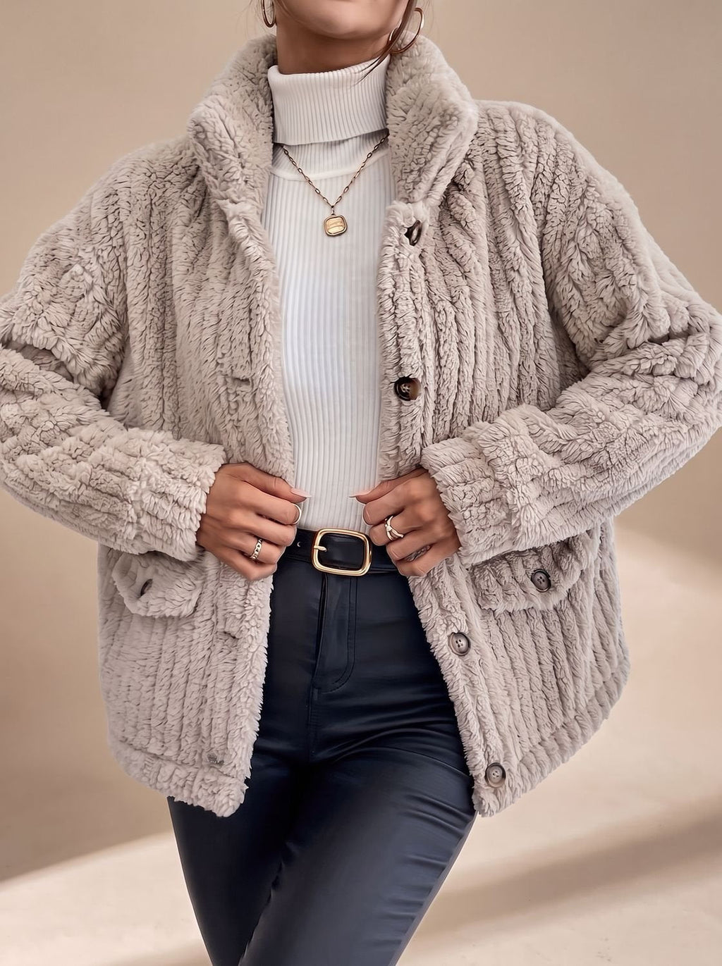 Women's Casual Jacket with Button Front and Pockets - 2 - Stylewhipped