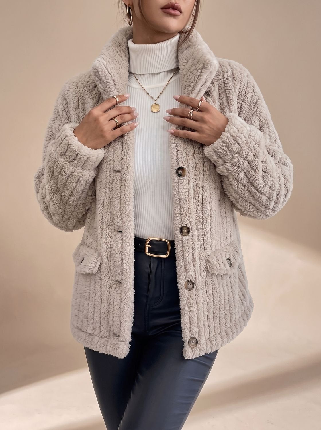 Women's Casual Jacket with Button Front and Pockets - 5 - Stylewhipped