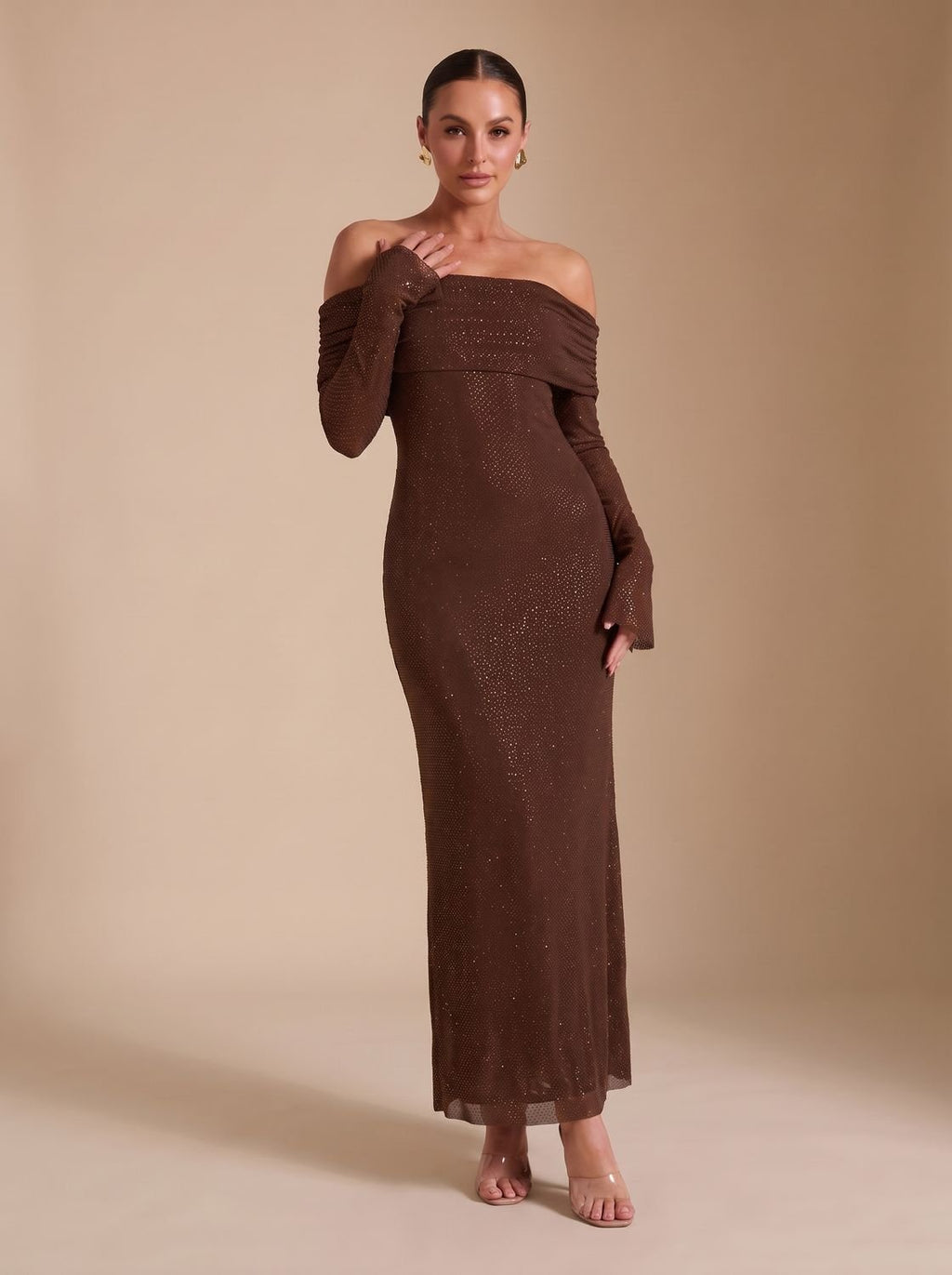 Maxi Dress for Women Off-Shoulder with Long Fitted Sleeves - 2 - Stylewhipped