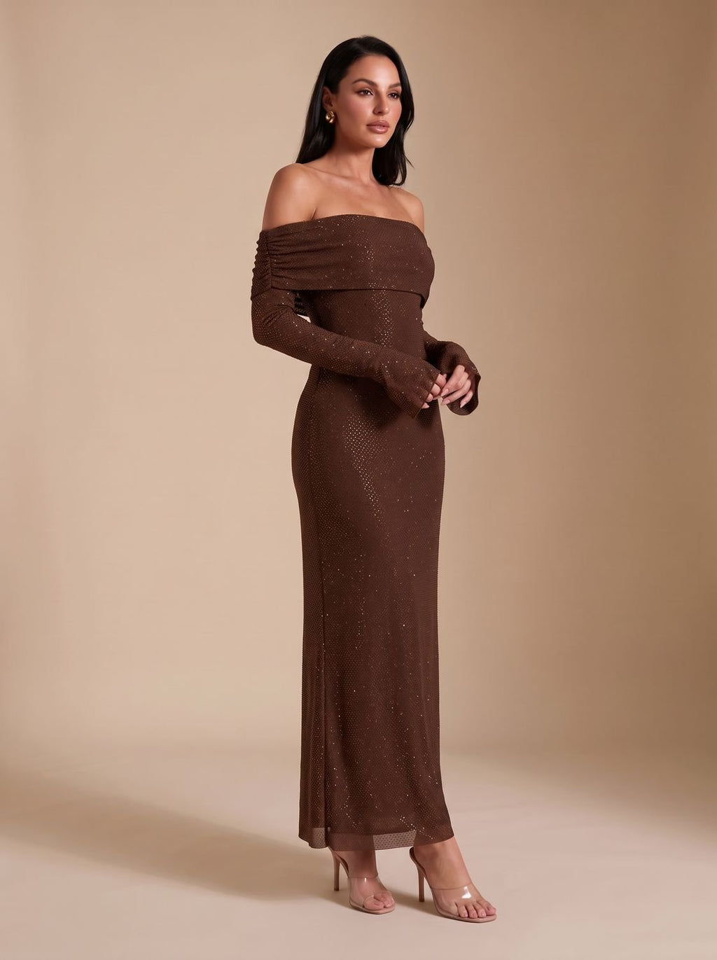 Maxi Dress for Women Off-Shoulder with Long Fitted Sleeves - 3 - Stylewhipped