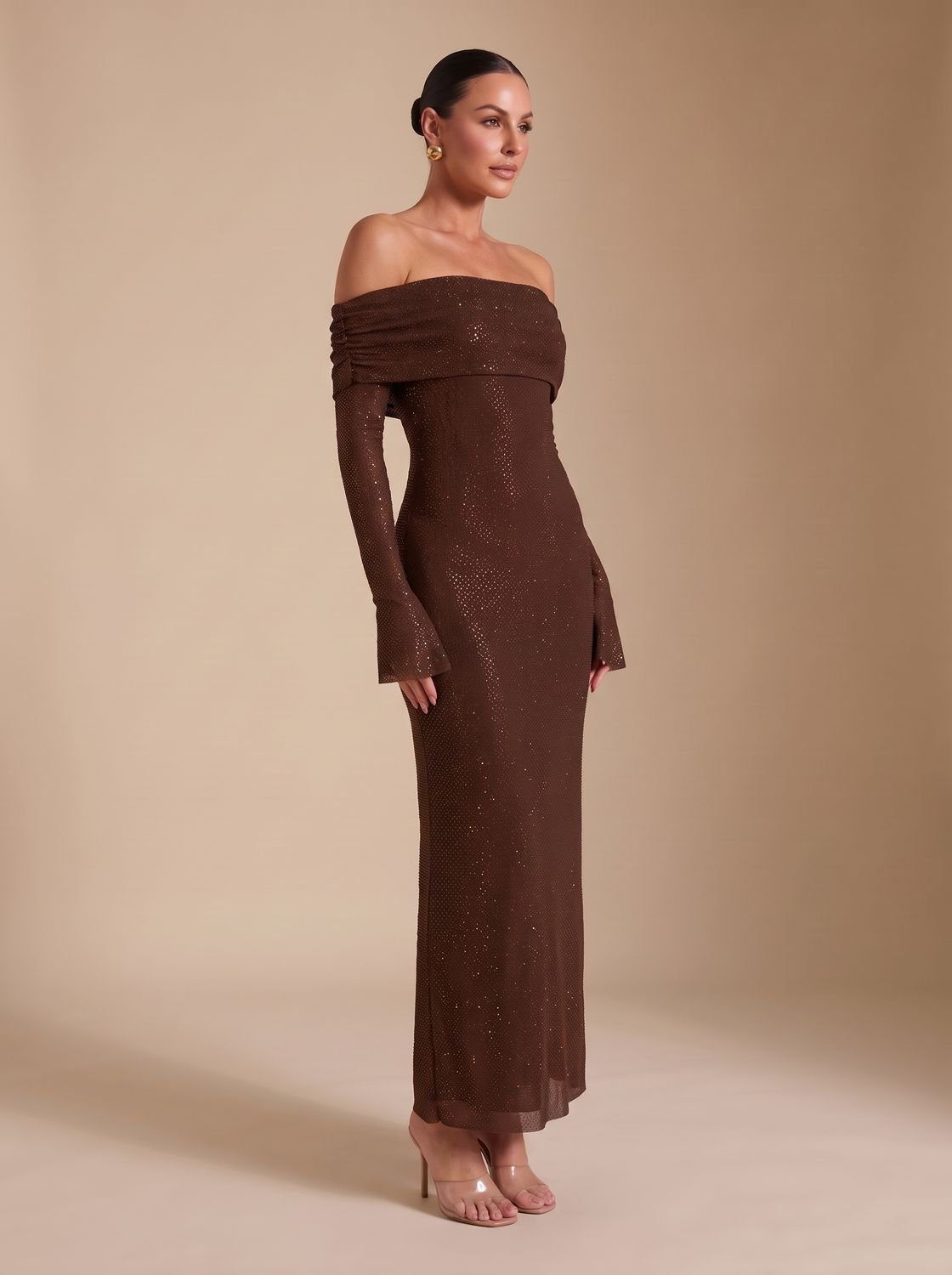 Maxi Dress for Women Off-Shoulder with Long Fitted Sleeves - 4 - Stylewhipped