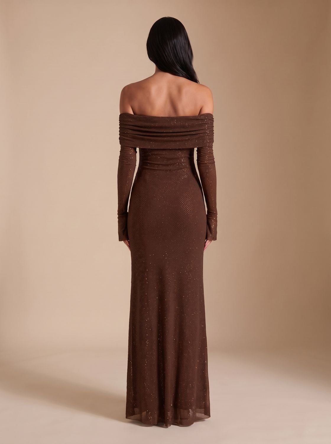 Maxi Dress for Women Off-Shoulder with Long Fitted Sleeves - 5 - Stylewhipped