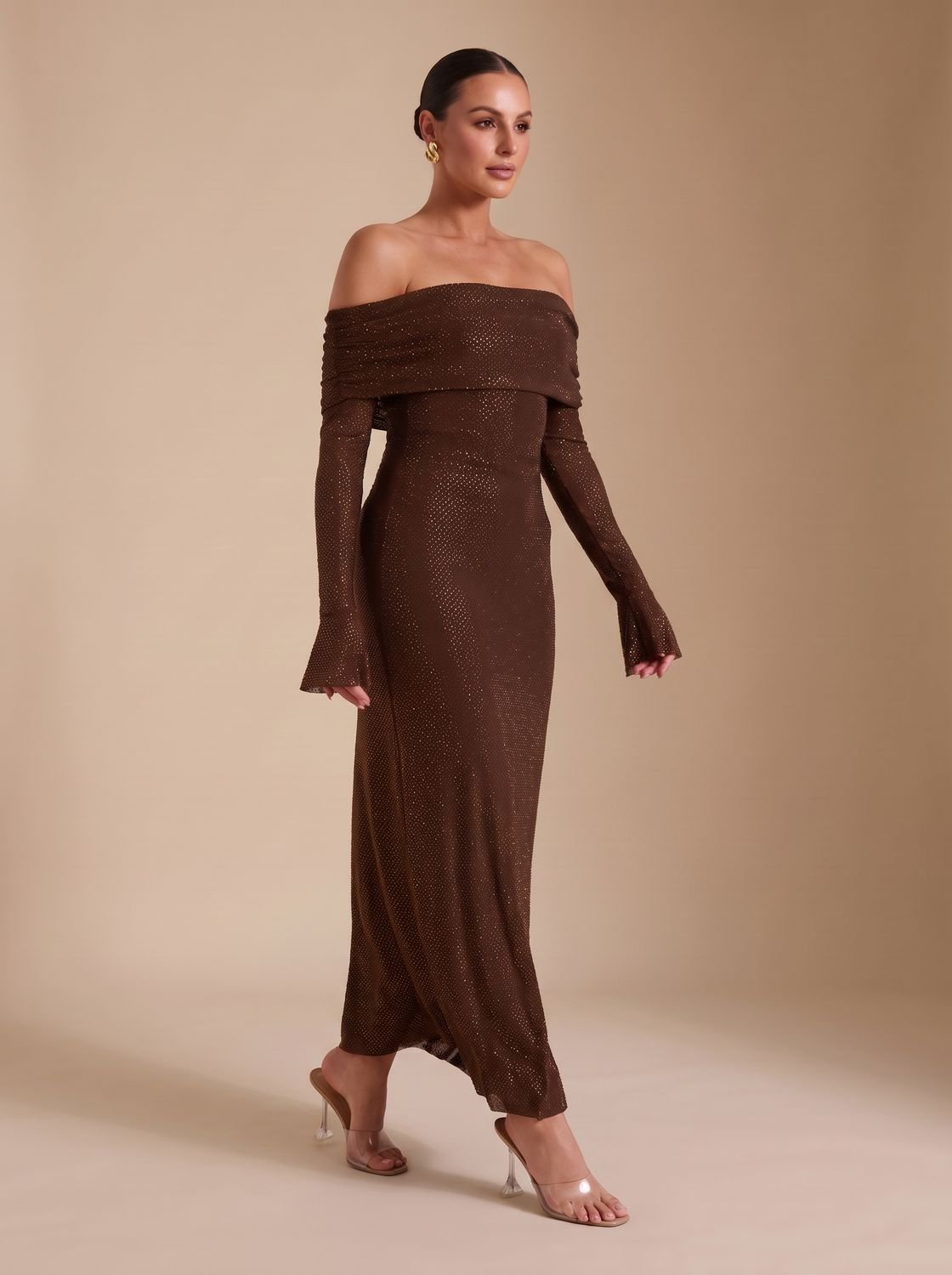 Maxi Dress for Women Off-Shoulder with Long Fitted Sleeves - 8 - Stylewhipped