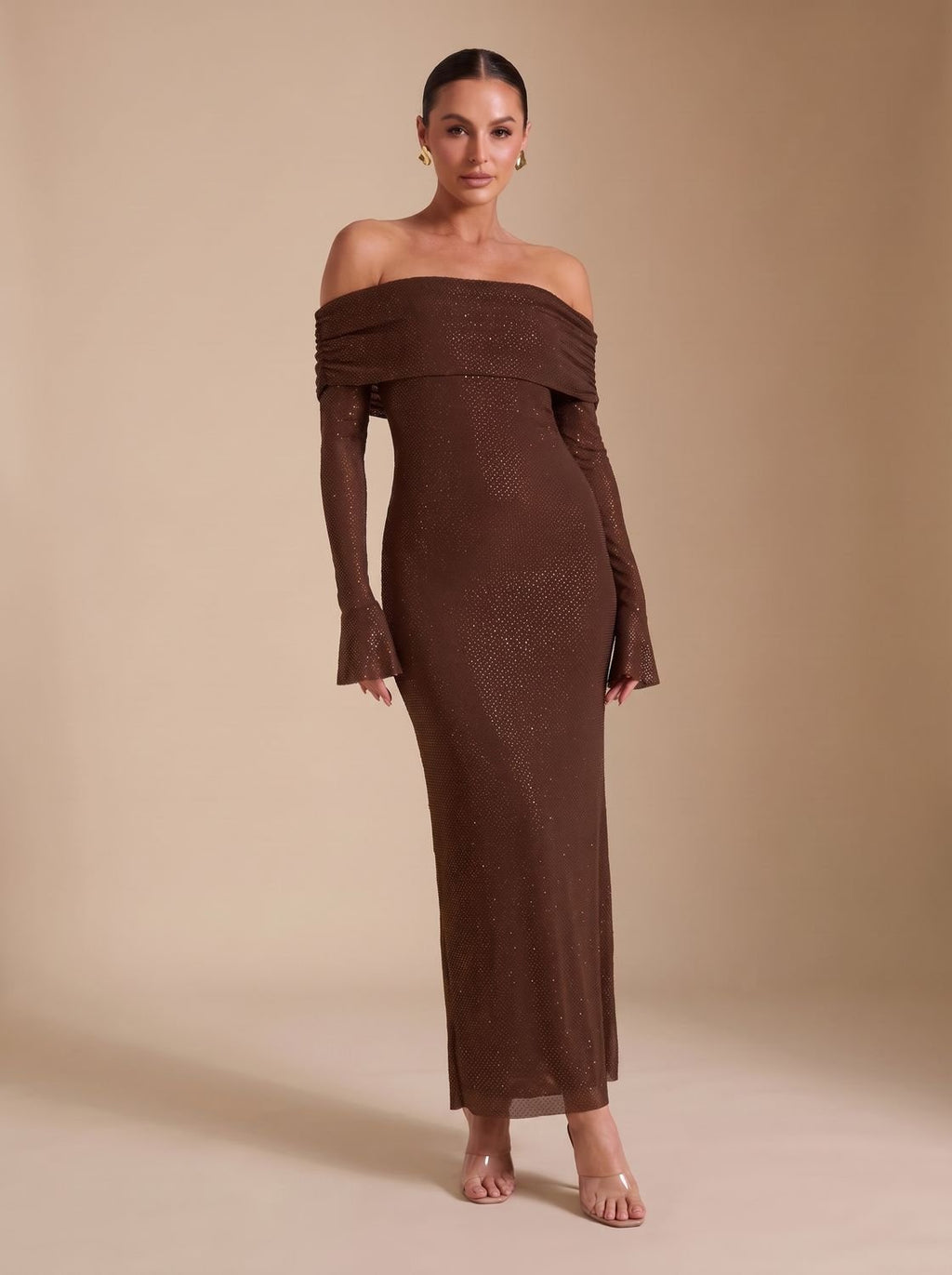 Maxi Dress for Women Off-Shoulder with Long Fitted Sleeves - 9 - Stylewhipped