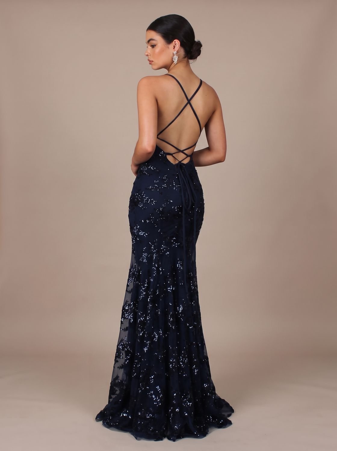 Evening Dress Women's Fitted Silhouette with V-Neckline and Strappy Back - 3 - Stylewhipped