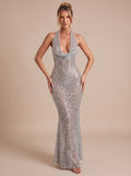 Evening Dress for Women - Halterneck Fitted Silhouette with Stunning Back Detail - 2 - Stylewhipped