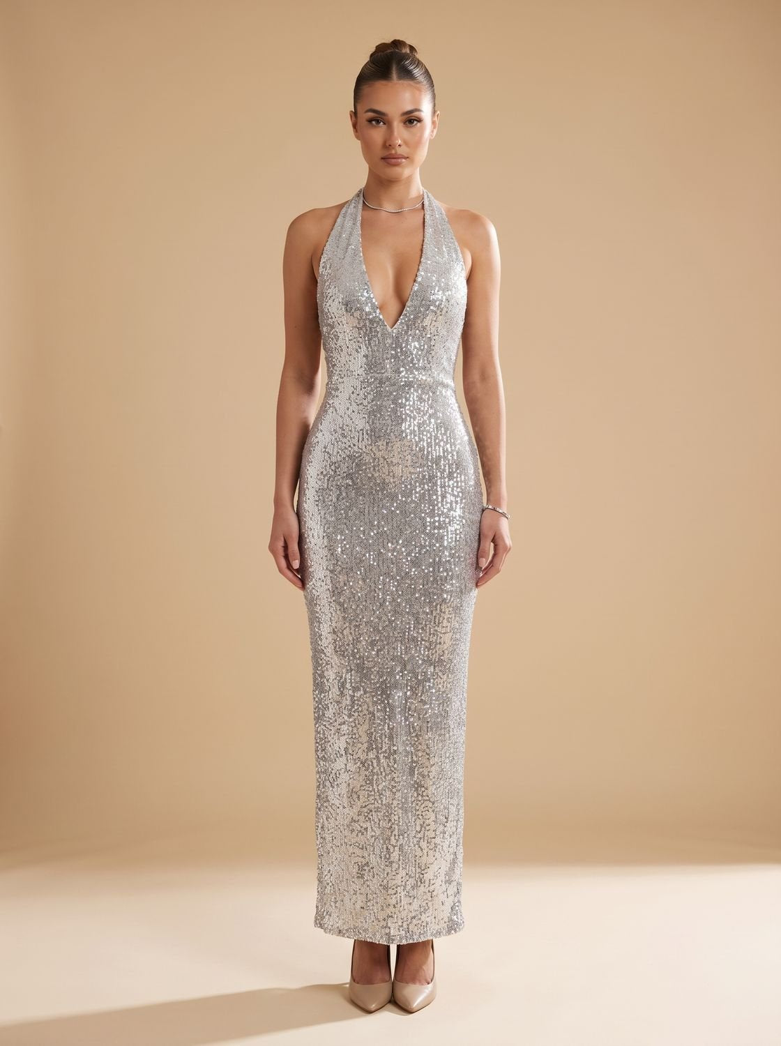 Evening Dress for Women - Halterneck Fitted Silhouette with Stunning Back Detail - 4 - Stylewhipped