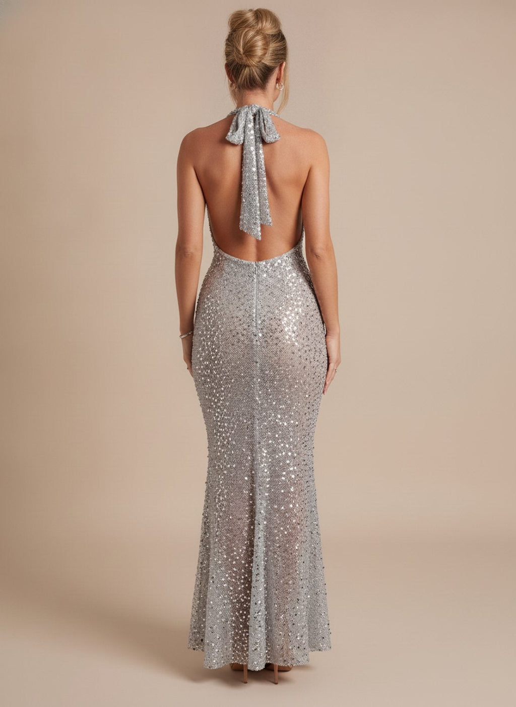 Evening Dress for Women - Halterneck Fitted Silhouette with Stunning Back Detail - 7 - Stylewhipped
