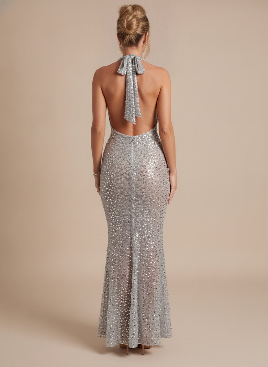Evening Dress for Women - Halterneck Fitted Silhouette with Stunning Back Detail - 7 - Stylewhipped