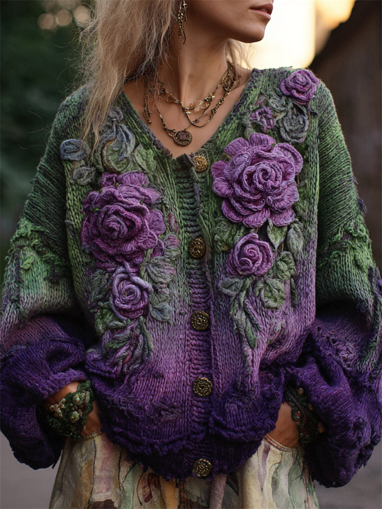 Floral Cardigan for Women – V-Neck Design with Statement Buttons - 1 - Stylewhipped