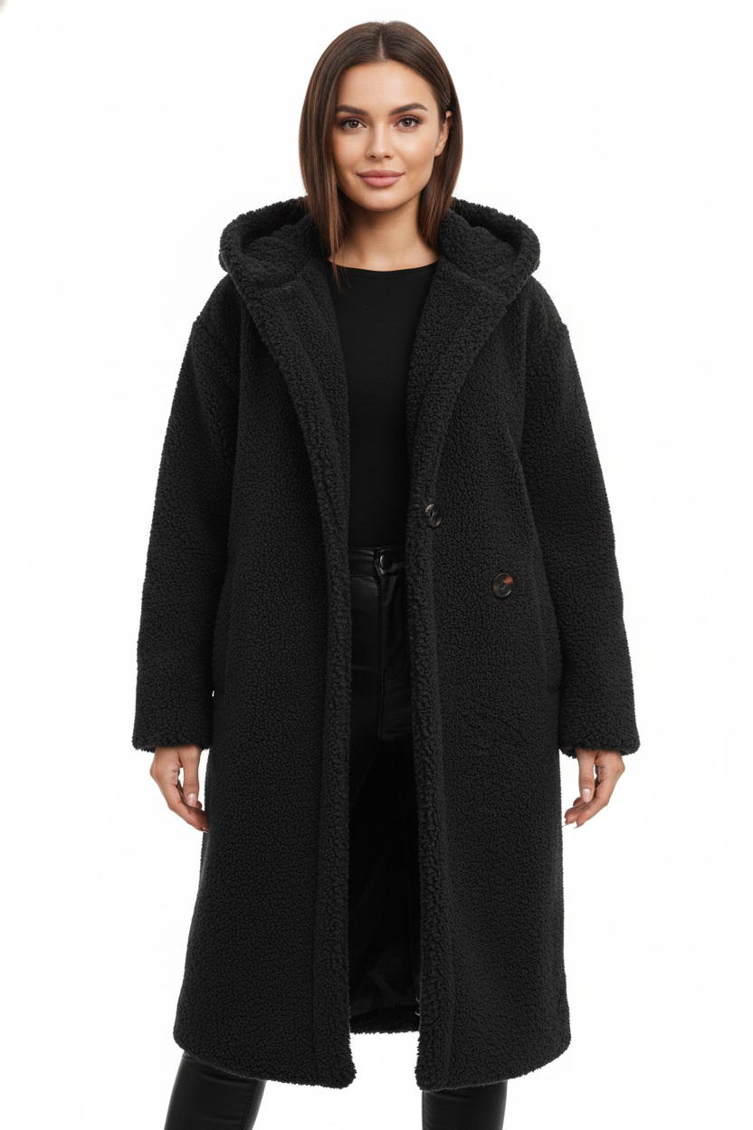 Hooded Women's Oversized Coat in Olive Green with Relaxed Fit - 2 - Stylewhipped