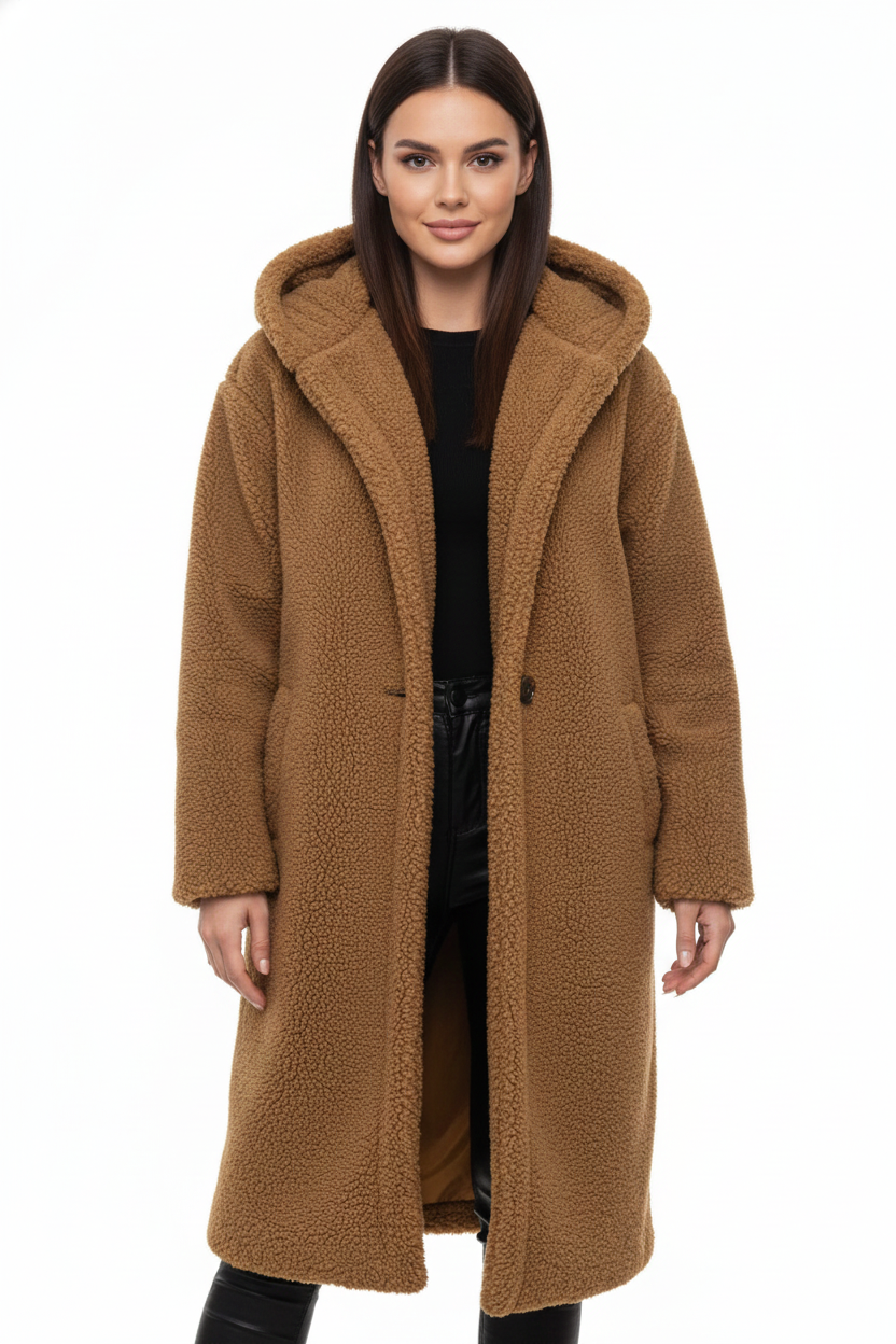 Hooded Women's Oversized Coat in Olive Green with Relaxed Fit - 3 - Stylewhipped
