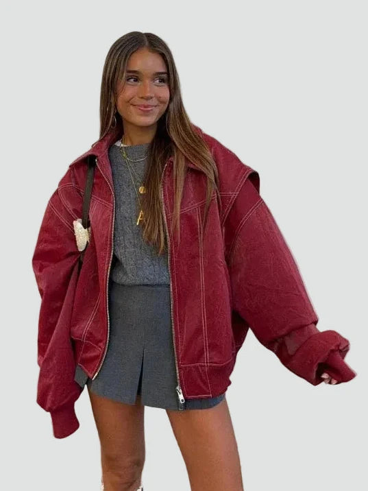 Oversized Women's Jacket with Statement Sleeves and Zip Closure - 1 - Stylewhipped