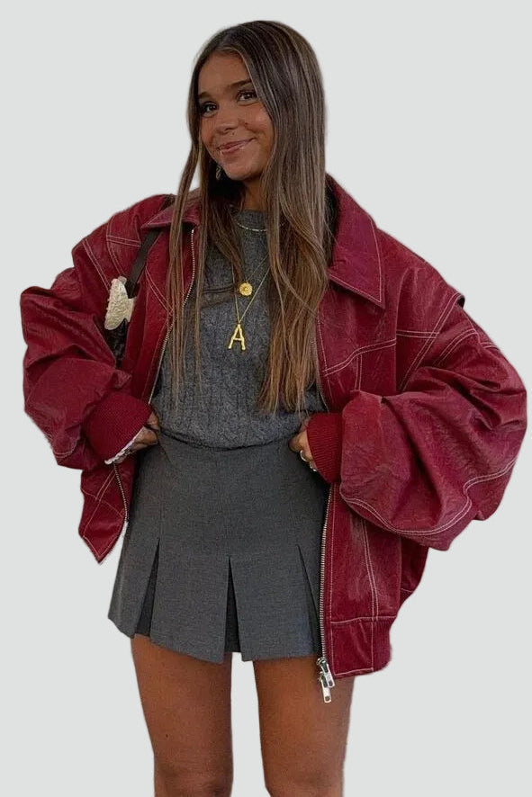 Oversized Women's Jacket with Statement Sleeves and Zip Closure - 2 - Stylewhipped