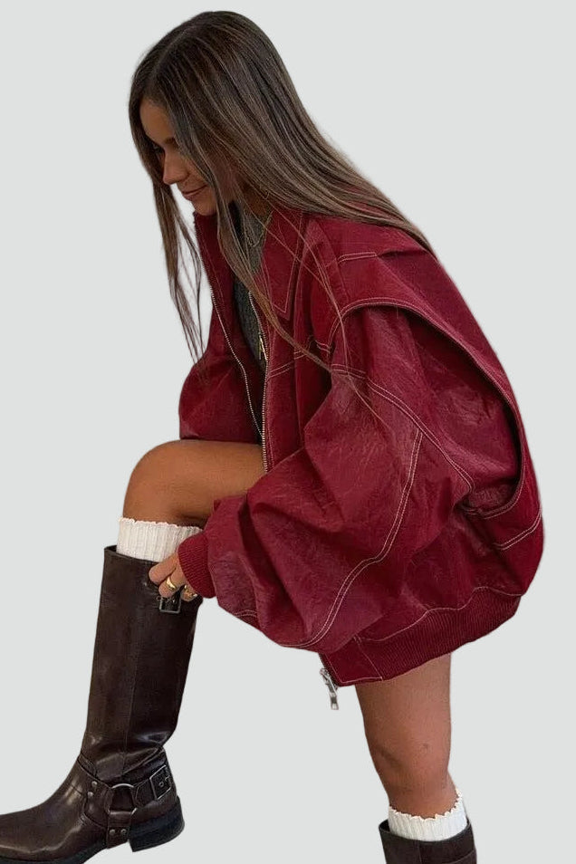 Oversized Women's Jacket with Statement Sleeves and Zip Closure - 4 - Stylewhipped