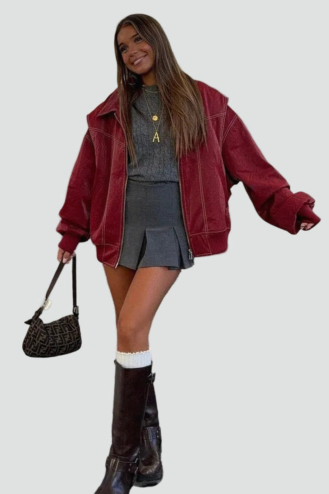 Oversized Women's Jacket with Statement Sleeves and Zip Closure - 5 - Stylewhipped