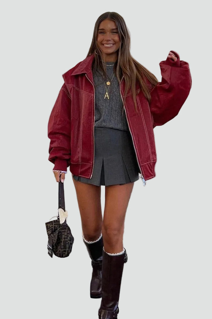 Oversized Women's Jacket with Statement Sleeves and Zip Closure - 6 - Stylewhipped