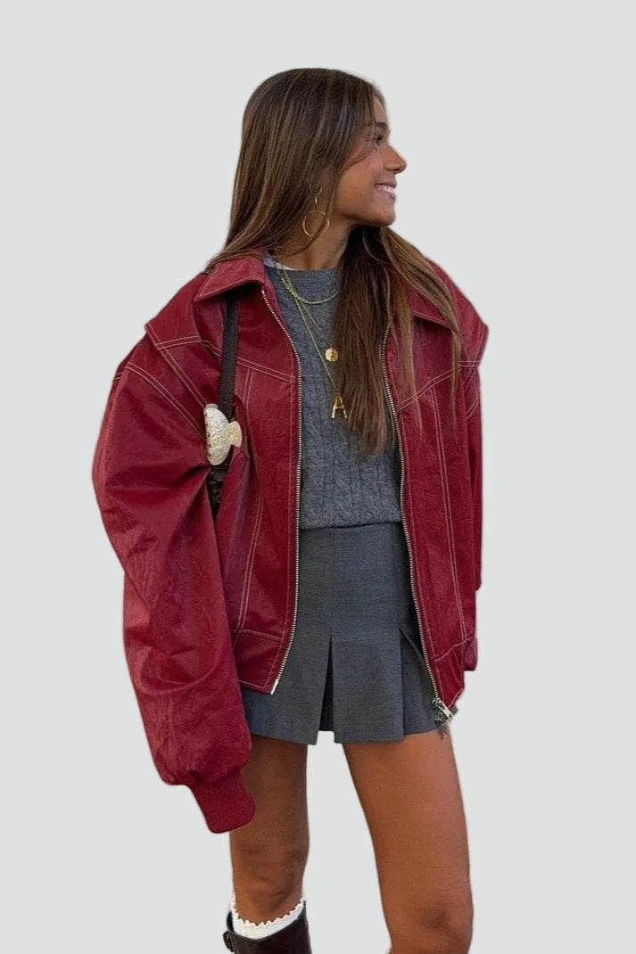 Oversized Women's Jacket with Statement Sleeves and Zip Closure - 8 - Stylewhipped