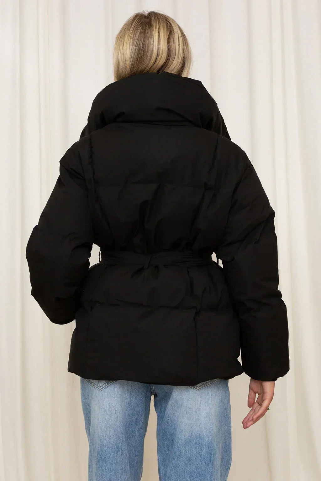 Puffer Jacket Women's Oversized with Belted Waist and Bold Collar - 6 - Stylewhipped