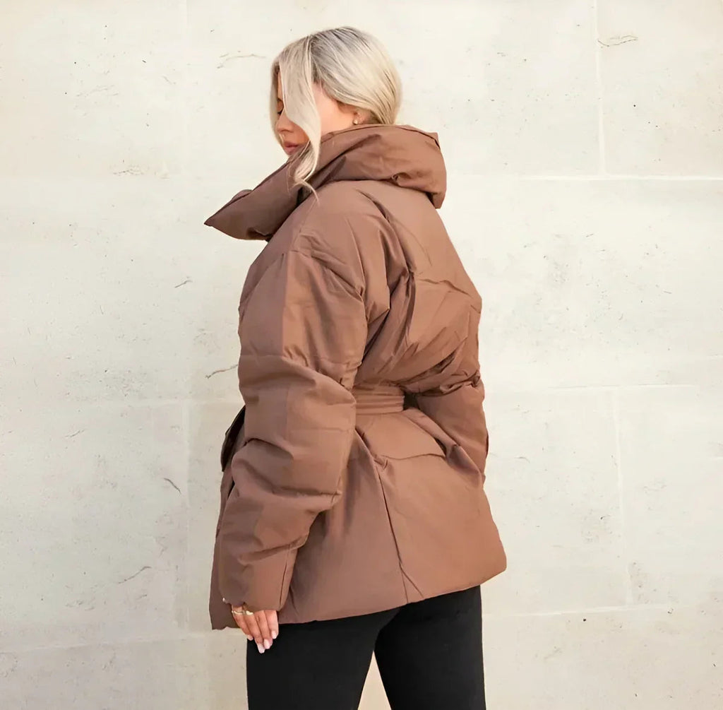 Puffer Jacket Women's Oversized with Belted Waist and Bold Collar - 7 - Stylewhipped