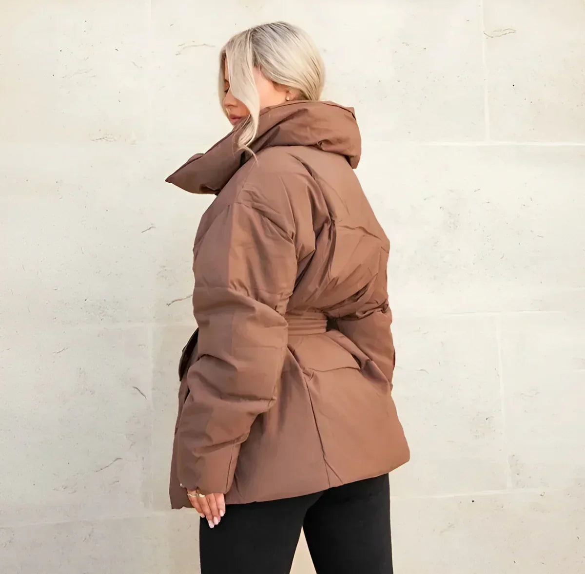Puffer Jacket Women's Oversized with Belted Waist and Bold Collar - 7 - Stylewhipped