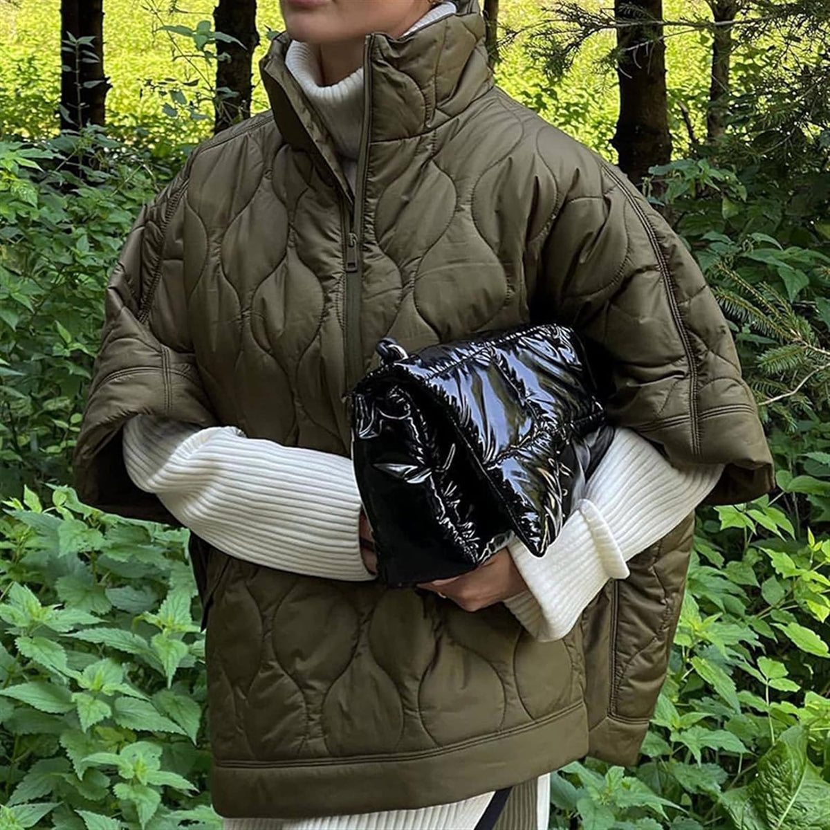 Quilted Jacket Women's Relaxed Fit with High Neck and Short Sleeves - 5 - Stylewhipped