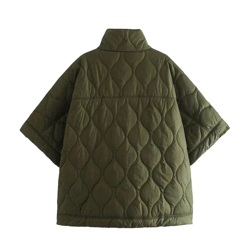 Quilted Jacket Women's Relaxed Fit with High Neck and Short Sleeves - 7 - Stylewhipped