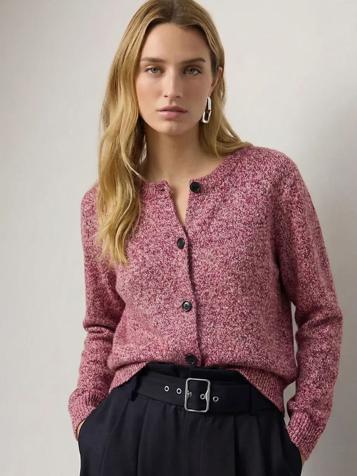 Women's Cardigan in Pink and Blue with Button Detail - 1 - Stylewhipped