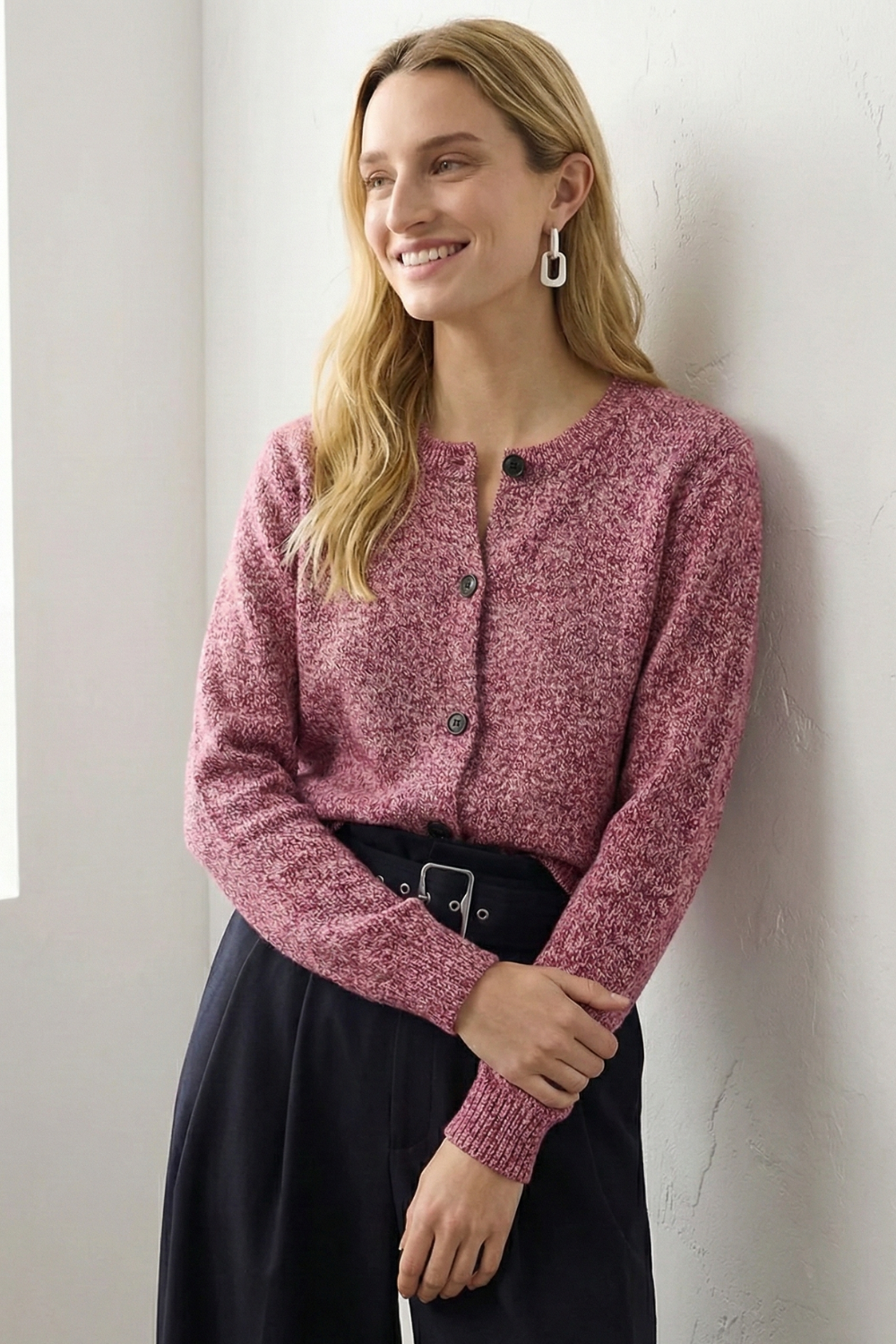 Women's Cardigan in Pink and Blue with Button Detail - 2 - Stylewhipped
